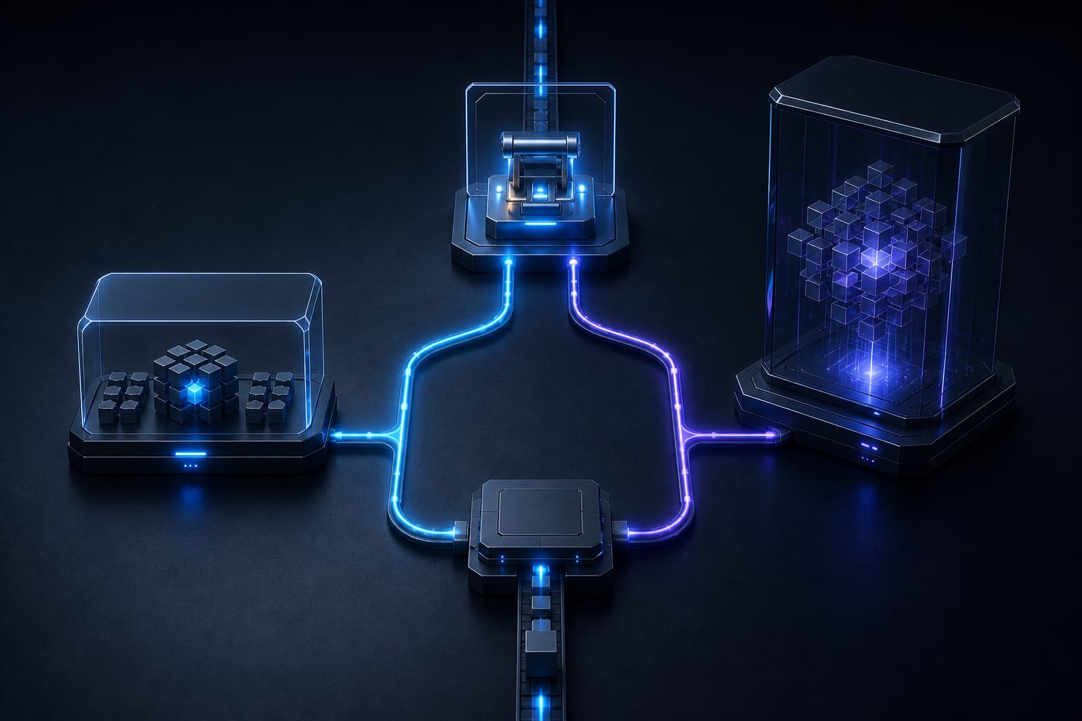 Une tâche est dirigée vers une IA locale ou dans le cloud avant une validation humaine