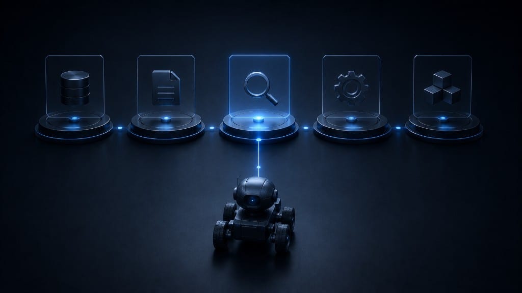 An AI agent dynamically choosing a tool among several capabilities exposed through MCP