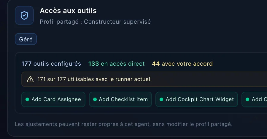 La configuration d’un agent Stellary : accès aux outils, mode d’autonomie supervisé et règles